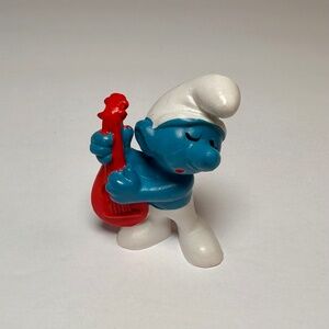Vintage Poet Smurf with Red Lyre – PEYO – Made in Portugal
